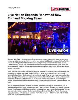 Live Nation Expands Renowned New England Booking Team