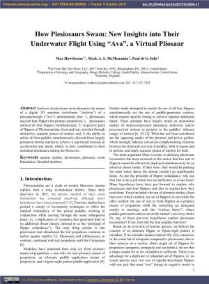 How Plesiosaurs Swam: New Insights Into Their Underwater Flight Using “Ava”, a Virtual Pliosaur
