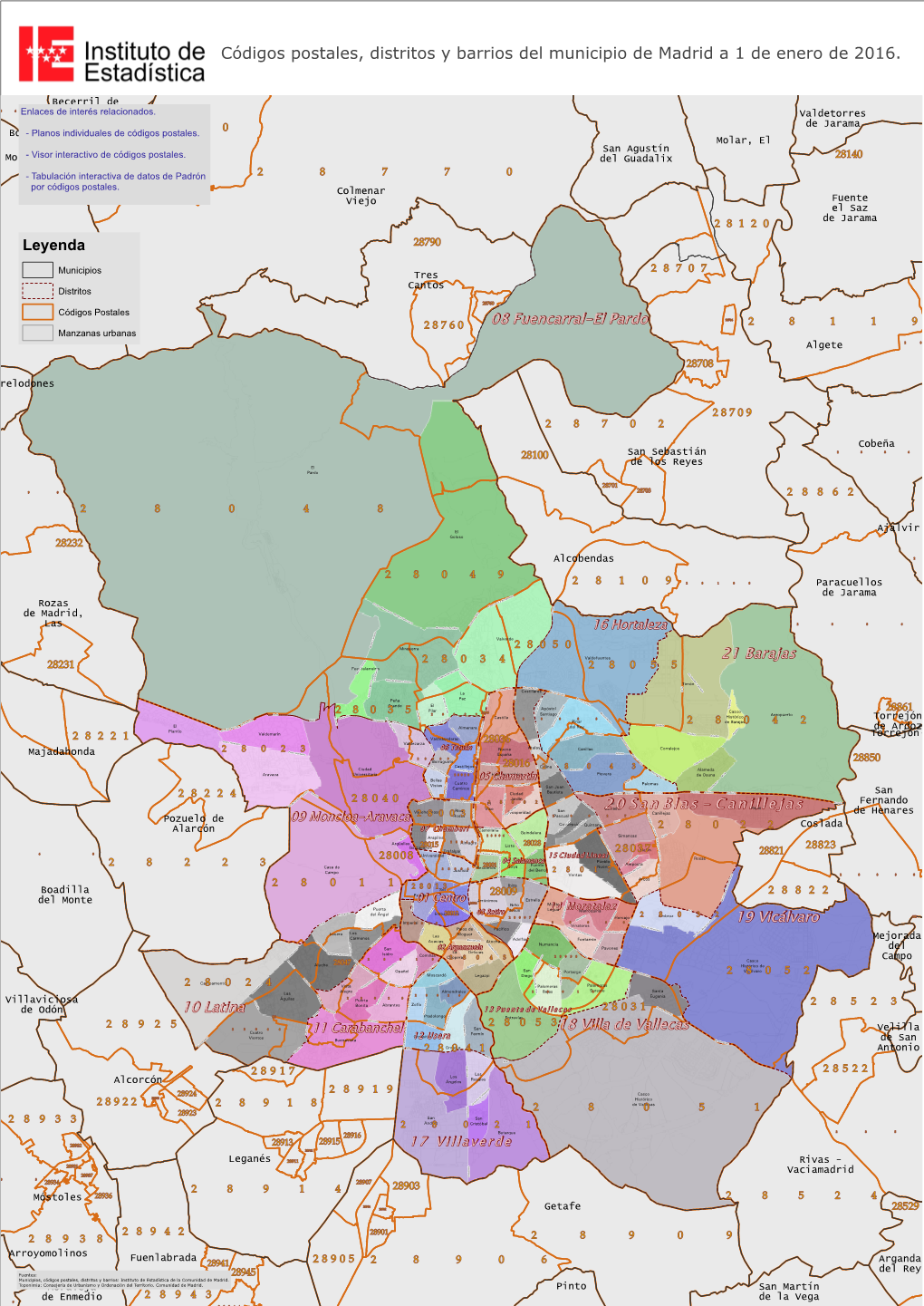 Mapa De Códigos Postales, Distritos Y Barrios De Madrid 2016