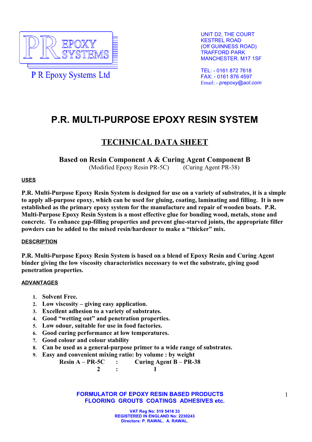 P.R. Multi-Purpose Epoxy Resin System