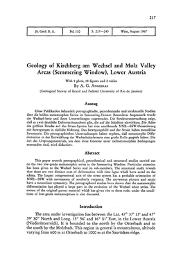 Geology of Kirchberg Am Wechsel and Molz Valley Areas (Semmering Window), Lower Austria