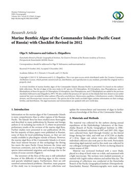 Marine Benthic Algae of the Commander Islands (Pacific Coast of Russia) with Checklist Revised in 2012