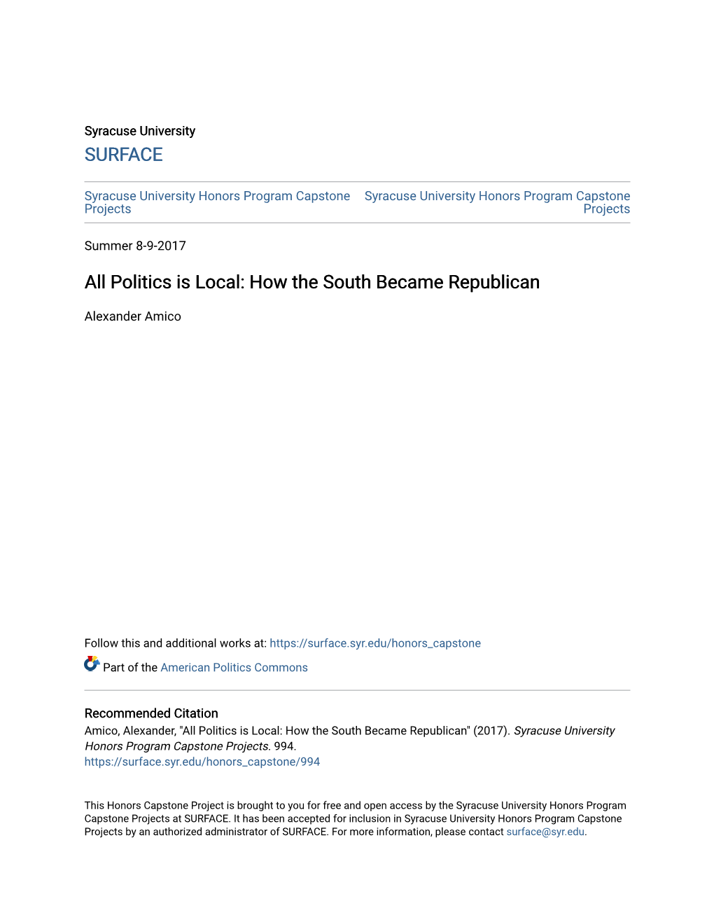 Politics Is Local: How the South Became Republican