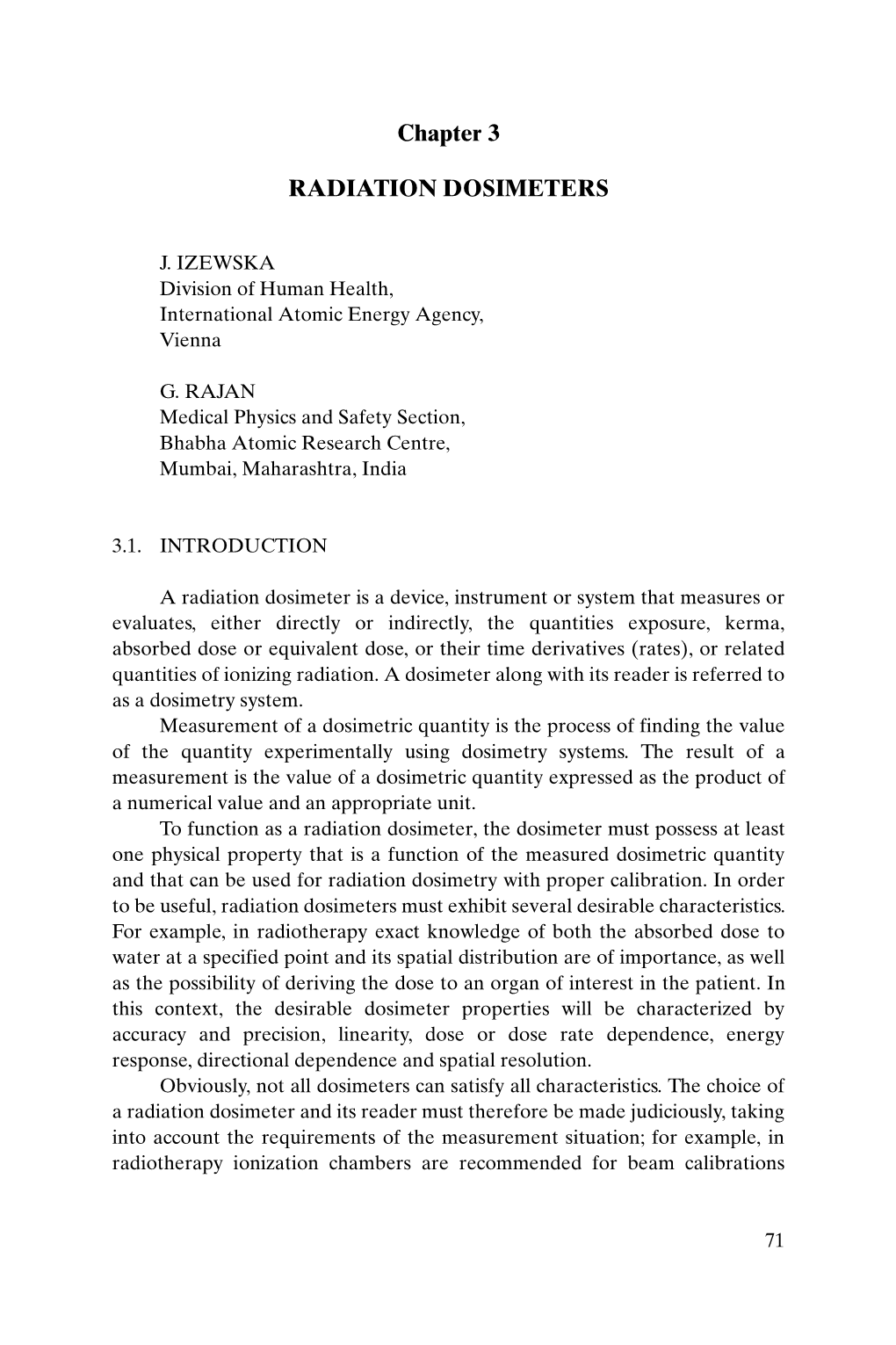 Chapter 3 RADIATION DOSIMETERS