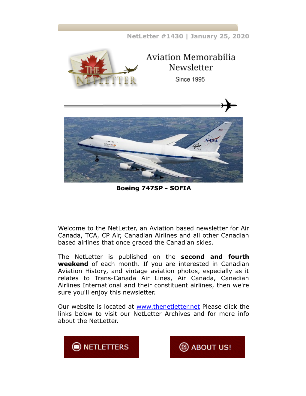 Netletter #1430 | January 25, 2020 Boeing 747SP