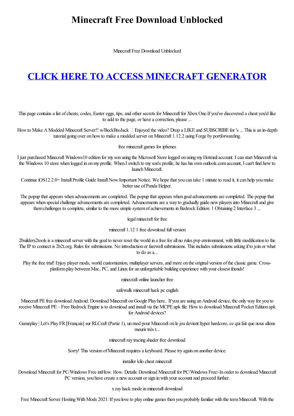 Minecraft Free Download Unblocked