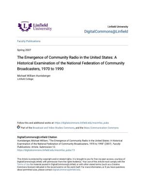The Emergence of Community Radio in the United States: a Historical Examination of the National Federation of Community Broadcasters, 1970 to 1990
