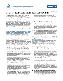 Overview: the Department of Defense and COVID-19