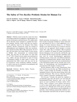 The Safety of Two Bacillus Probiotic Strains for Human Use