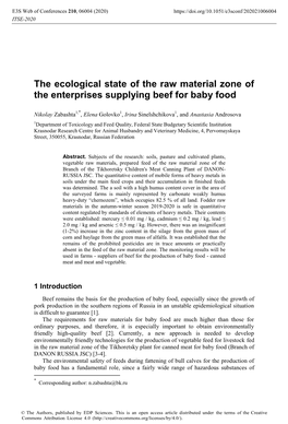 The Ecological State of the Raw Material Zone of the Enterprises Supplying Beef for Baby Food