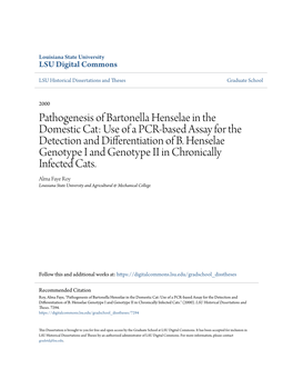 Pathogenesis of Bartonella Henselae in the Domestic Cat: Use of a PCR-Based Assay for the Detection and Differentiation of B