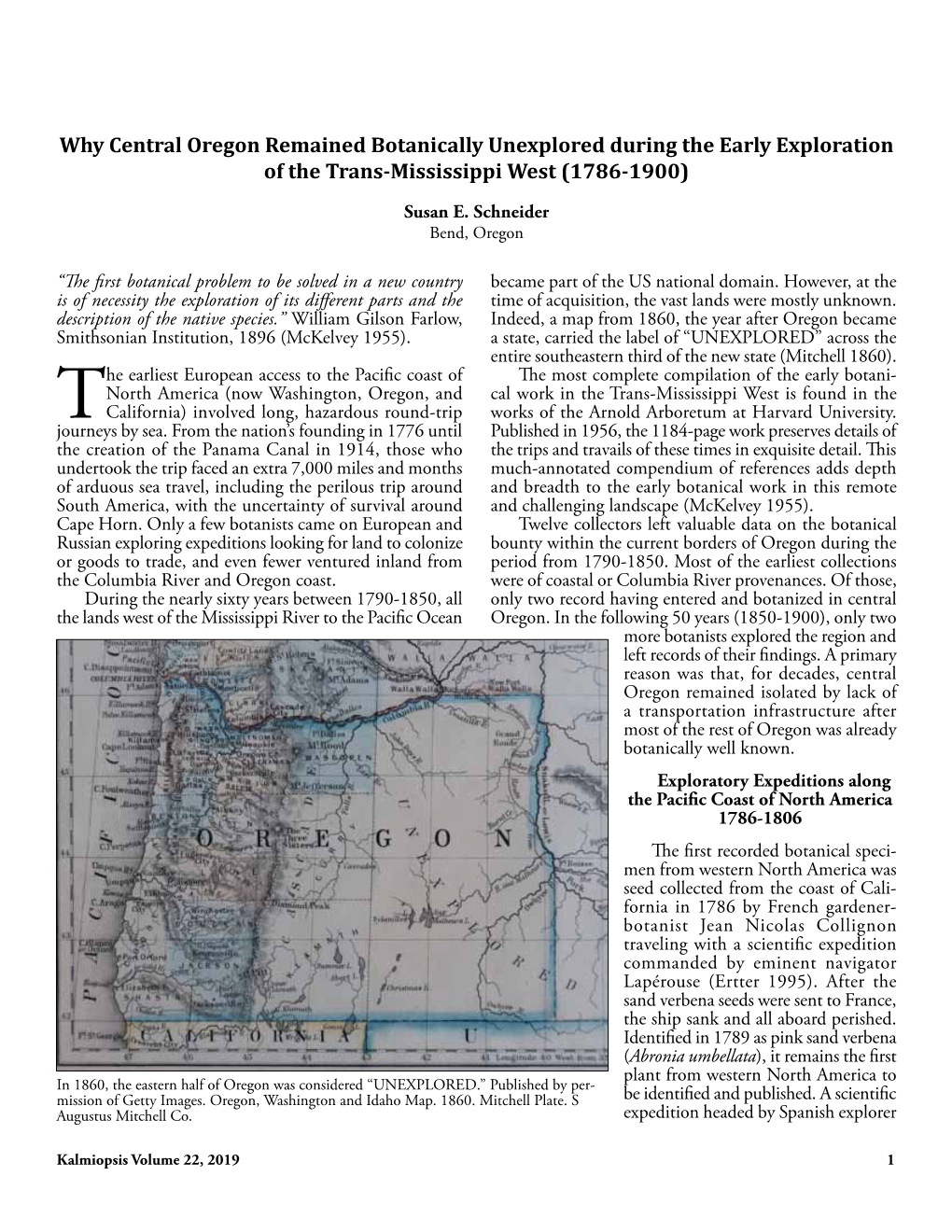 Why Central Oregon Remained Botanically Unexplored During the Early Exploration of the Trans-Mississippi West (1786-1900)