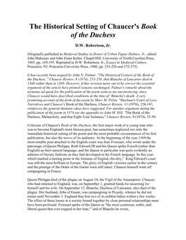 "The Historical Setting of Chaucer's Book of the Duchess", by D.W. Robertson