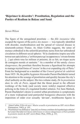 Prostitution, Regulation and the Poetics of Realism in Balzac and Sand