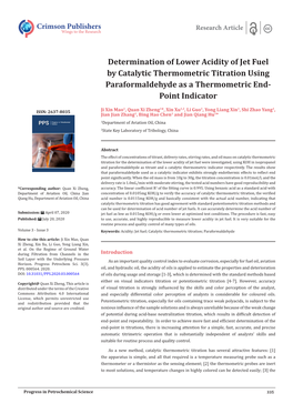 Determination of Lower Acidity of Jet Fuel by Catalytic Thermometric Titration Using Paraformaldehyde As a Thermometric End- Point Indicator