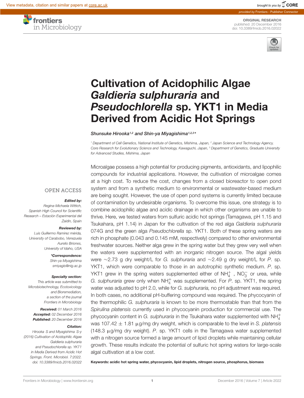 Cultivation of Acidophilic Algae Galdieria Sulphuraria and Pseudochlorella Sp