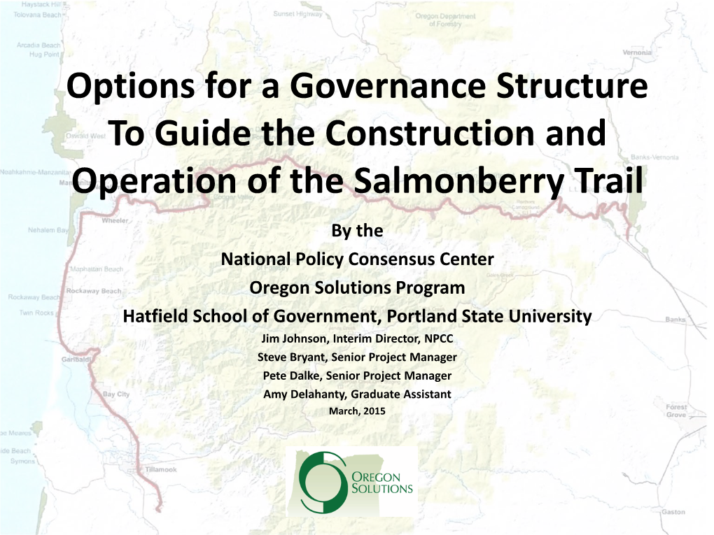 Options for a Governance Structure to Guide the Construction And