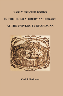 Early Printed Books in the Heiko A. Oberman Library at the University of Arizona