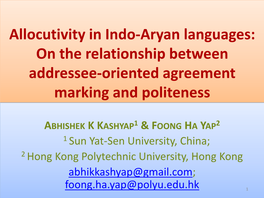 Allocutivity in Indo-Aryan Languages: on the Relationship Between Addressee-Oriented Agreement Marking and Politeness