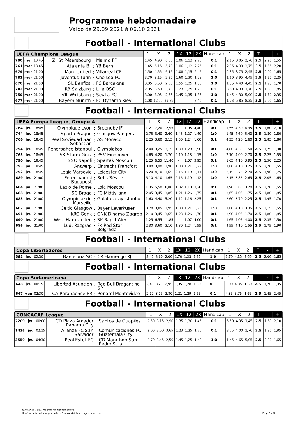 Programme Hebdomadaire Football