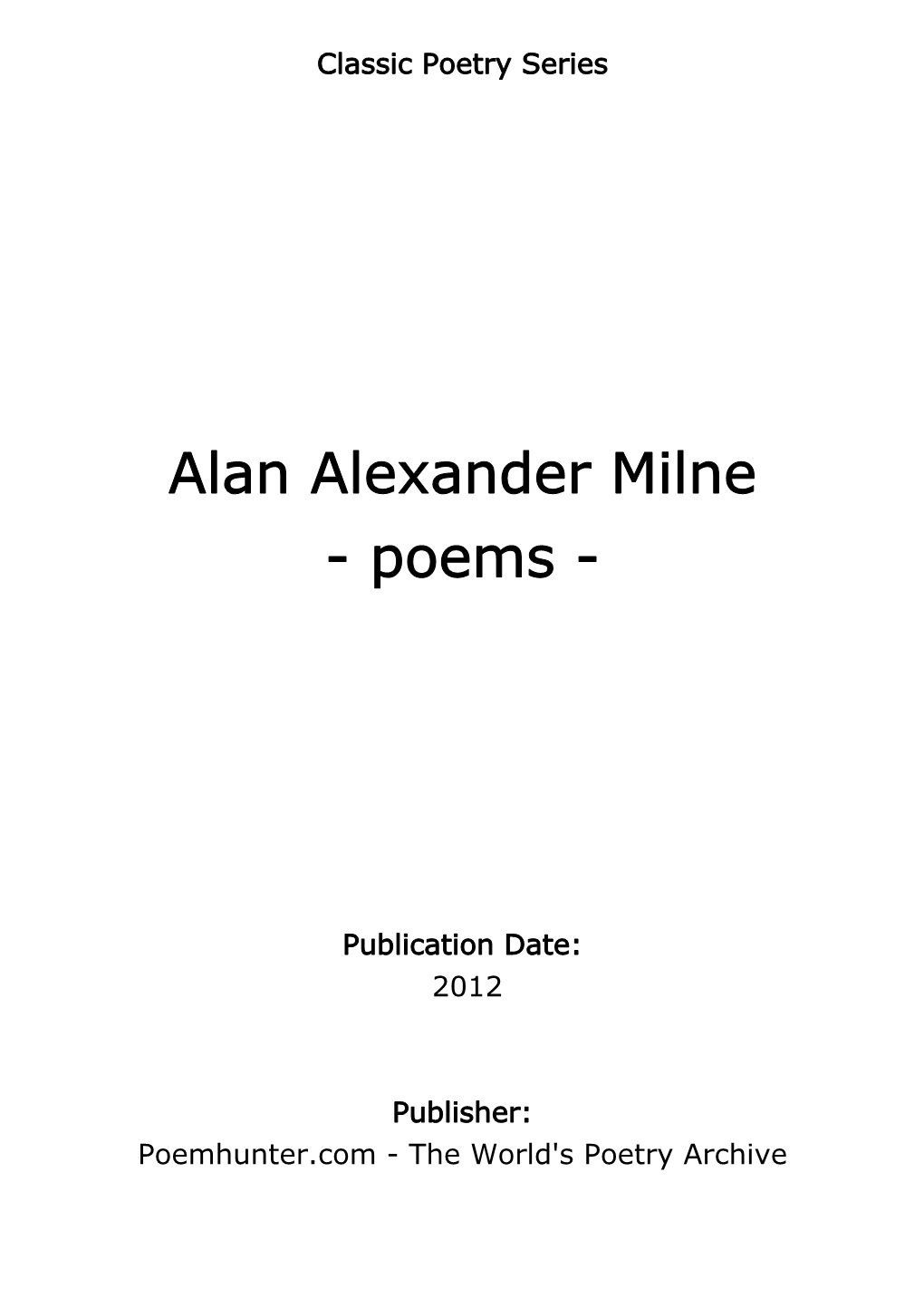 Alan Alexander Milne - Poems
