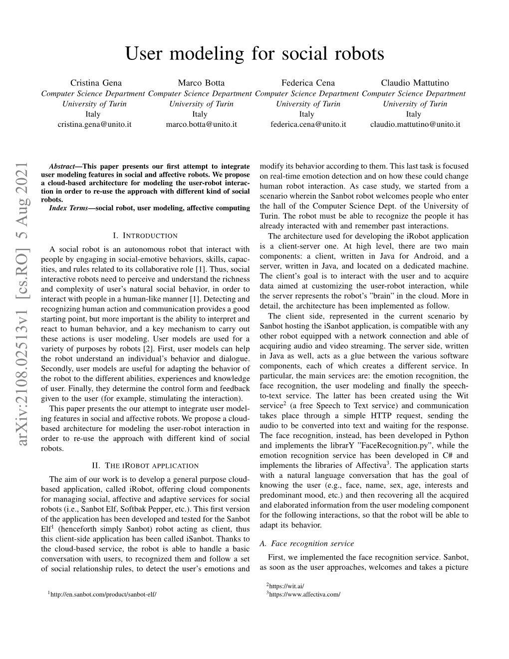 User Modeling for Social Robots