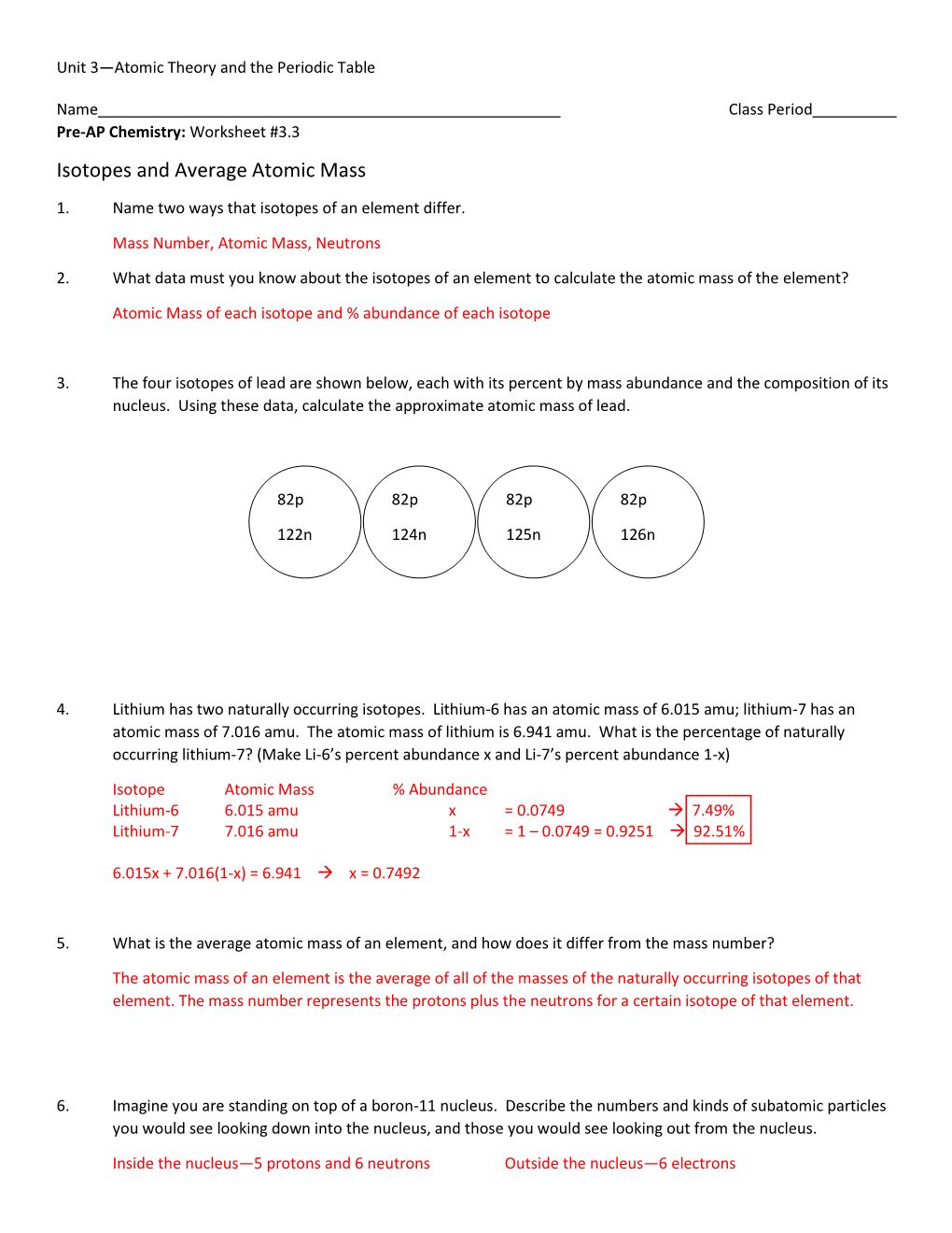 Isotopes and Average Atomic Mass