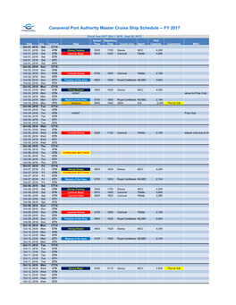 Canaveral Port Authority Master Cruise Ship Schedule -- FY 2017