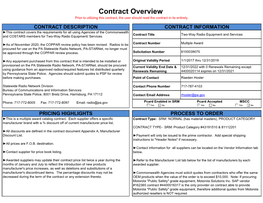 Contract Overview Prior to Utilizing This Contract, the User Should Read the Contract in Its Entirety