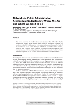 Networks in Public Administration Scholarship : Understanding Where