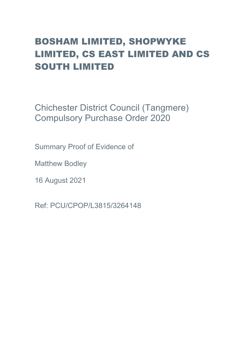 (Tangmere) Compulsory Purchase Order 2020