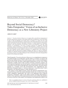 Beyond Social Democracy? Takis Fotopoulos’ Vision of an Inclusive Democracy As a New Liberatory Project