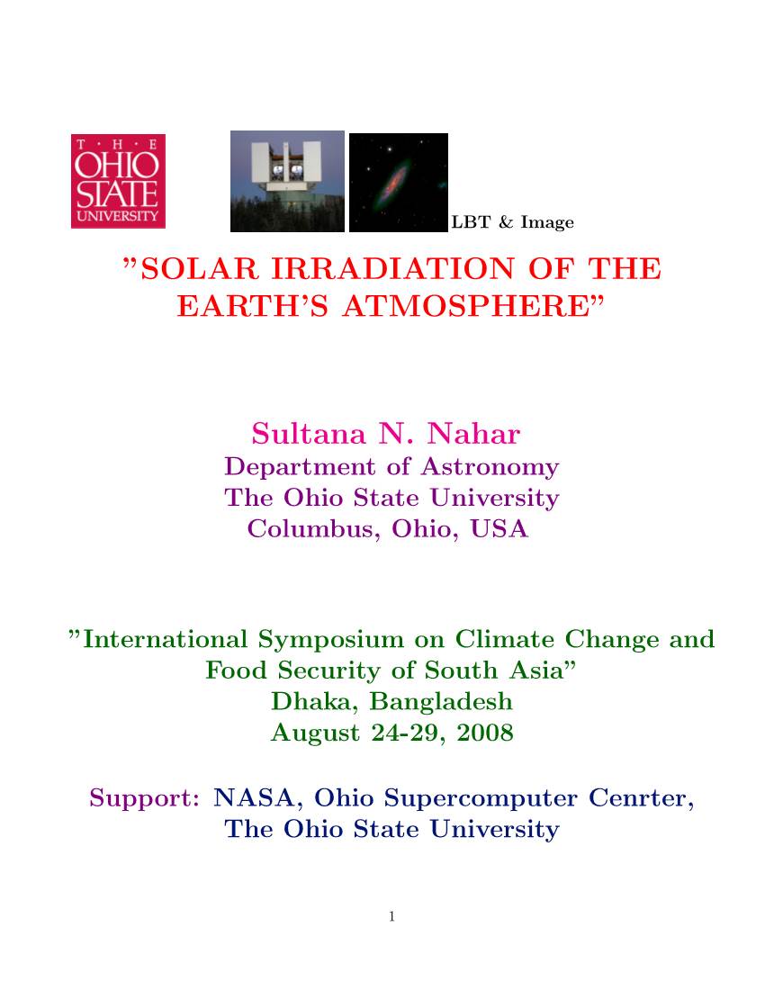 SOLAR IRRADIATION of the EARTH's ATMOSPHERE” Sultana