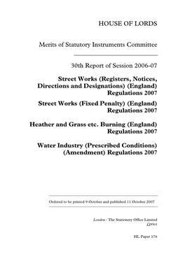 HOUSE of LORDS Merits of Statutory Instruments Committee 30Th Report