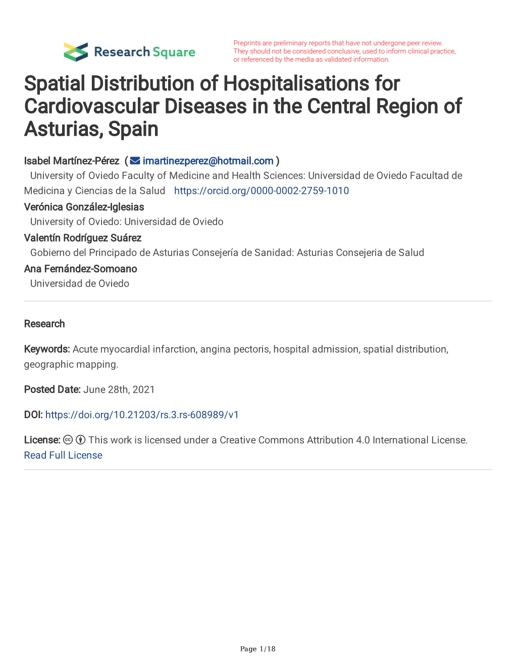 Spatial Distribution of Hospitalisations for Cardiovascular Diseases in the Central Region of ​ Asturias, Spain
