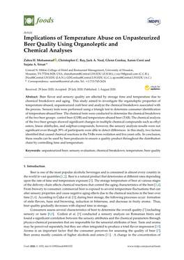 Implications of Temperature Abuse on Unpasteurized Beer Quality Using Organoleptic and Chemical Analyses