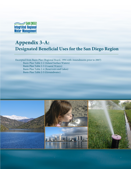 Appendix 3-A: Designated Beneficial Uses for the San Diego Region