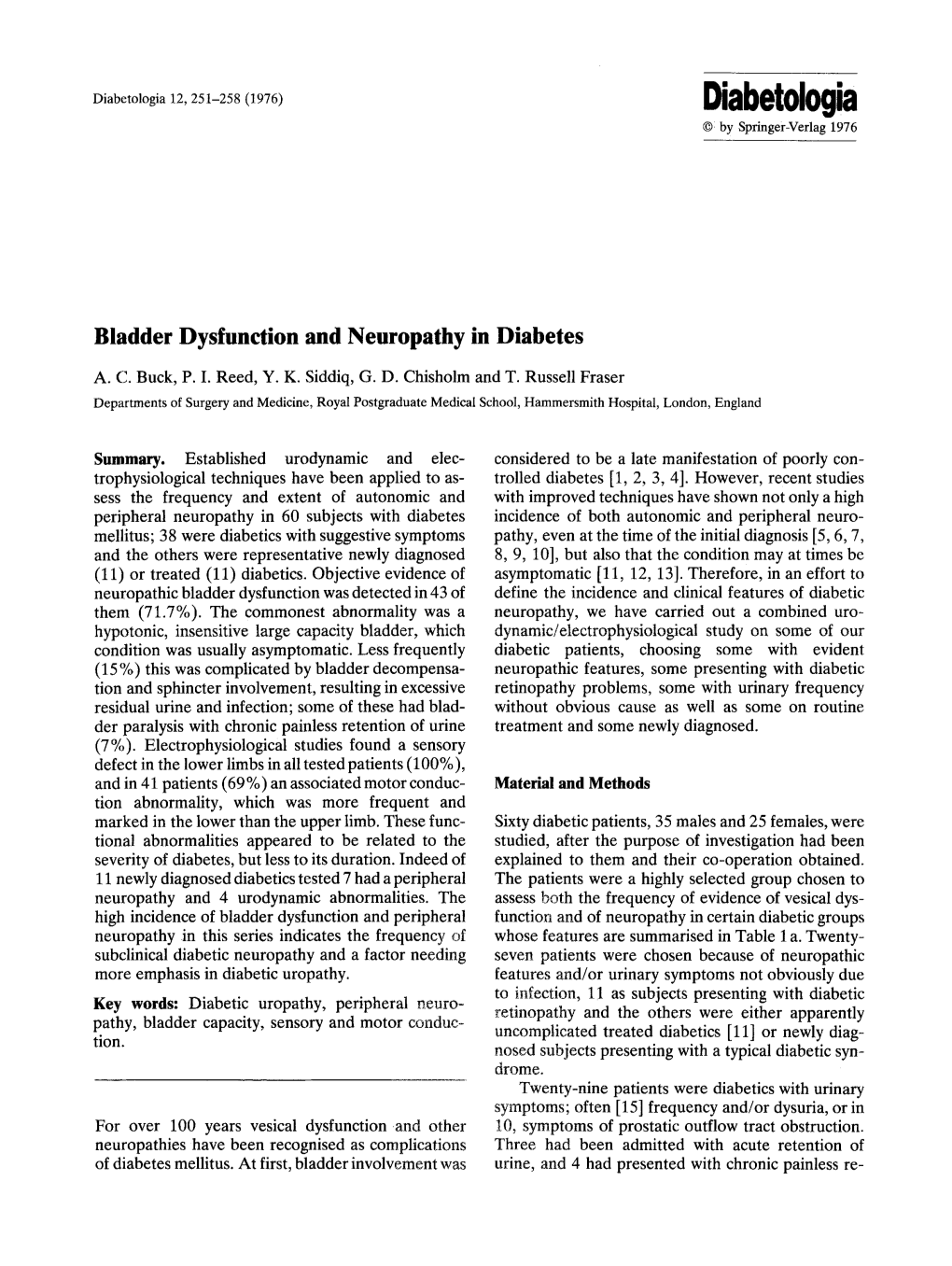 Bladder Dysfunction and Neuropathy in Diabetes