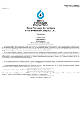 Berry Petroleum Corporation Berry Petroleum Company, LLC