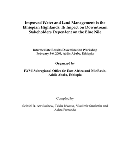 Improved Water and Land Management in the Ethiopian Highlands: Its Impact on Downstream Stakeholders Dependent on the Blue Nile