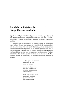 La Orbita Po6tica De Jorge Carrera Andrade