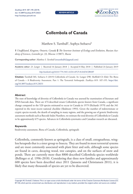 Collembola of Canada 187 Doi: 10.3897/Zookeys.819.23653 REVIEW ARTICLE Launched to Accelerate Biodiversity Research