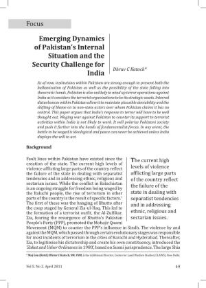 Emerging Dynamics of Pakistan's Internal Situation and the Security