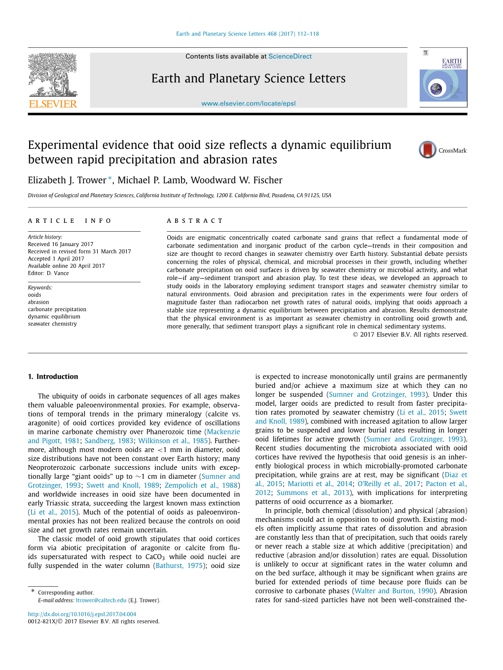 Experimental Evidence That Ooid Size Reflects a Dynamic Equilibrium