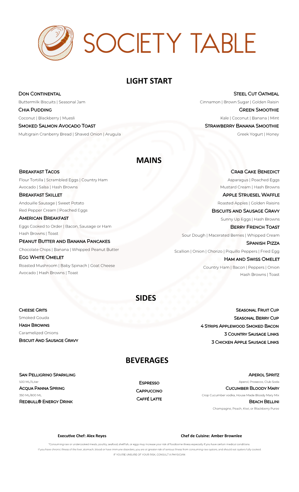 Society Table Breakfast Menu