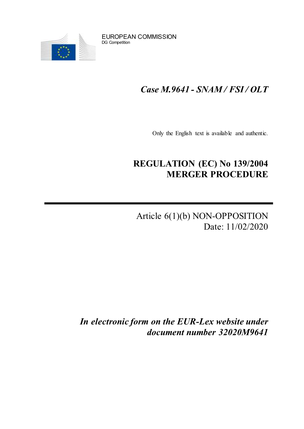 Case M.9641 - SNAM / FSI / OLT