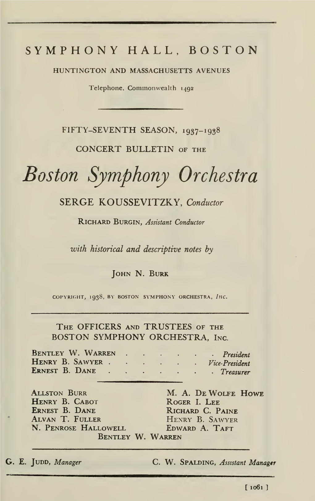 Boston Symphony Orchestra Concert Programs, Season 57,1937-1938