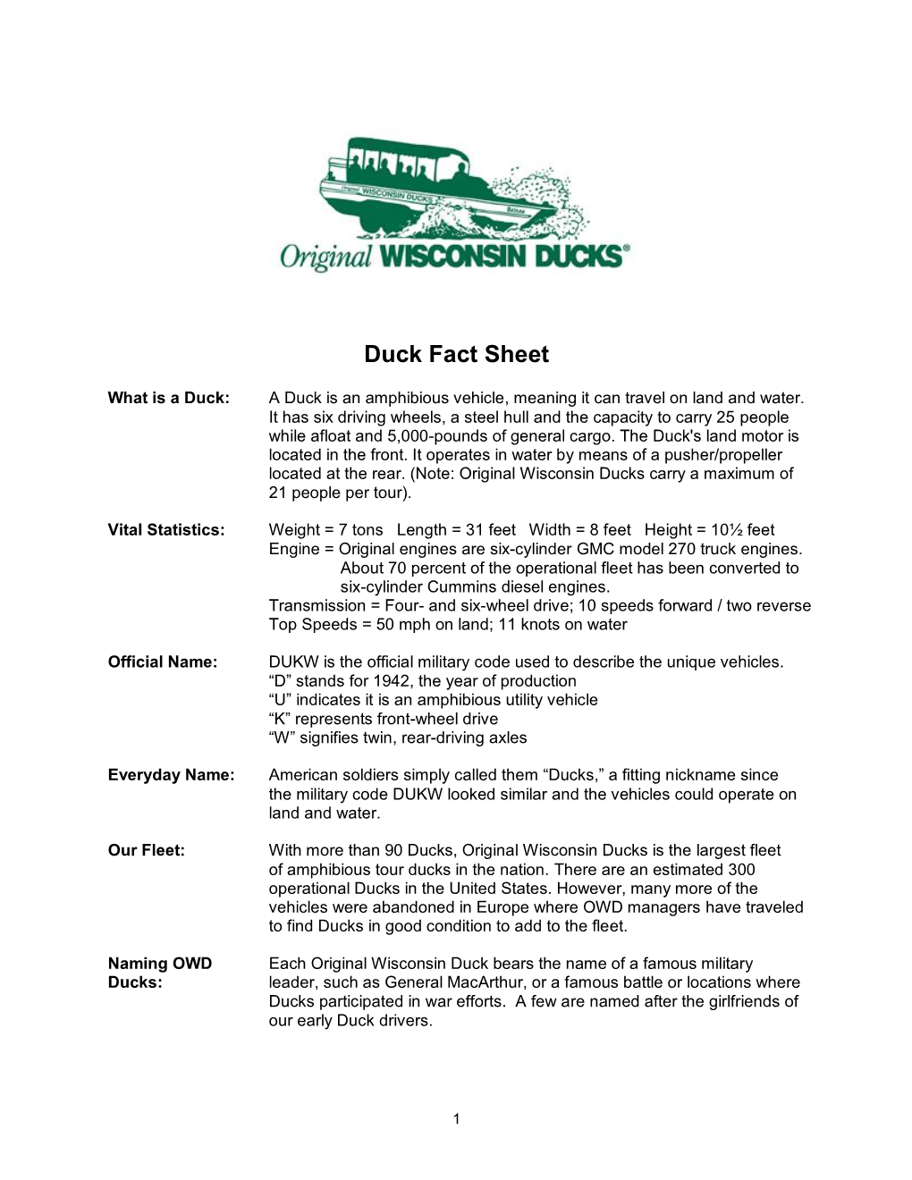 Duck Fact Sheet