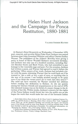 Helen Hunt Jackson and the Campaign for Ponca Restitution, 1880-1881