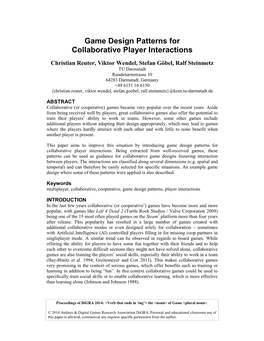 Game Design Patterns for Collaborative Player Interactions